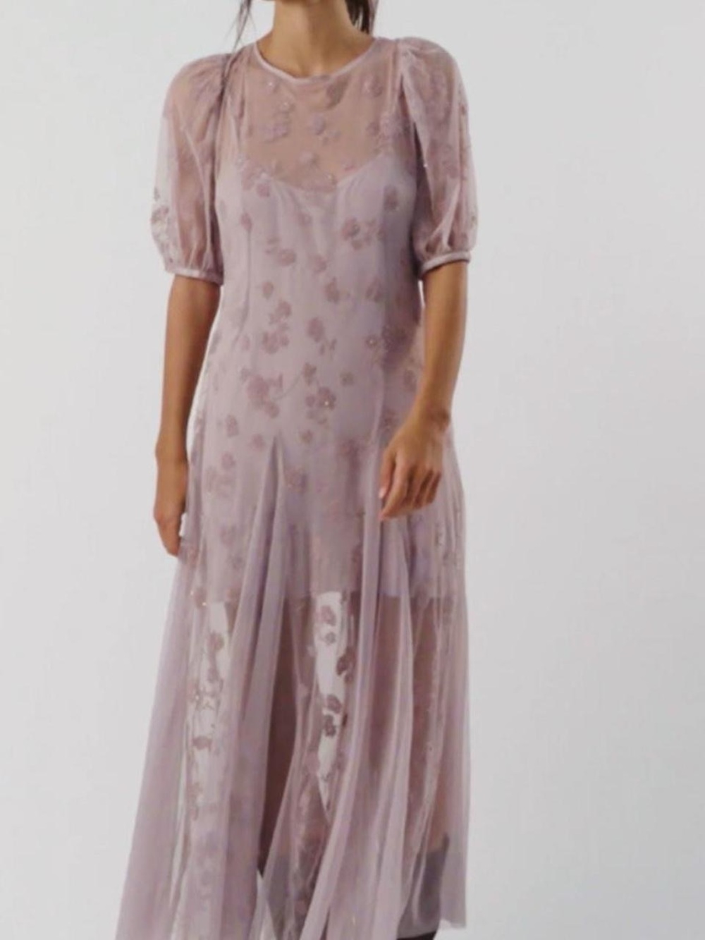 Free People Mauve Sheer Floral Maxi Dress